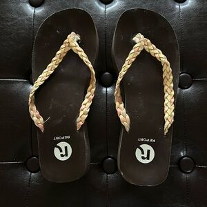 Report Women's Braided Strap Flip Flops in Brown and Tan